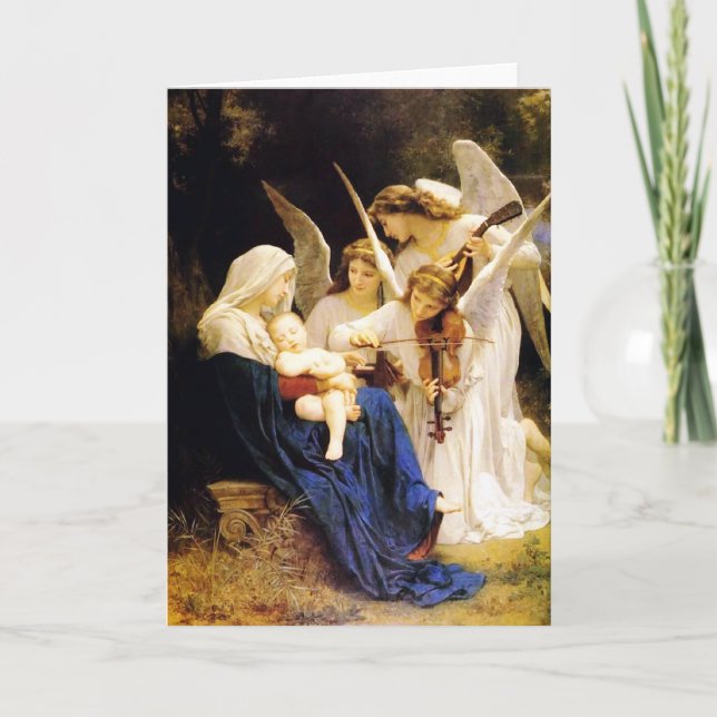 Tarjeta Festiva Madonna y niño y tres ángeles (Anverso)