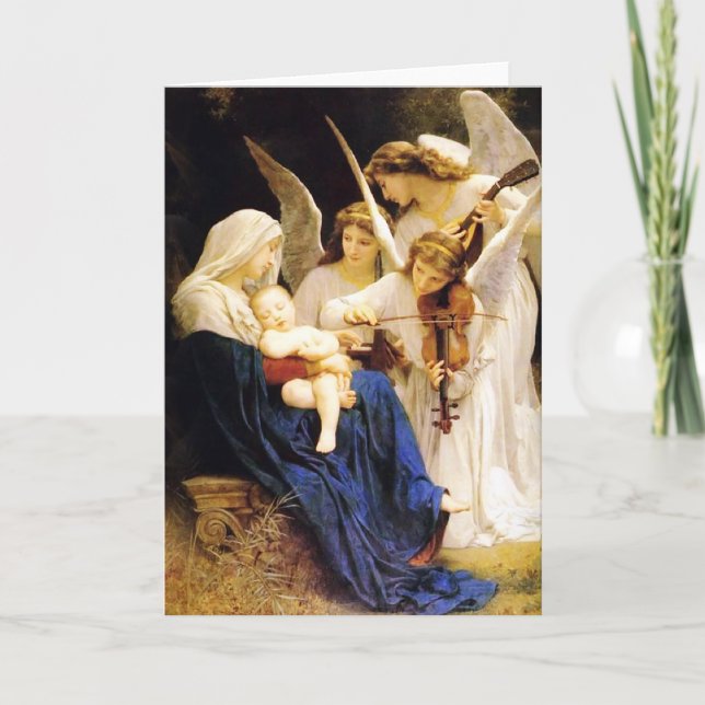 Tarjeta Festiva Madonna y niño y tres ángeles (Anverso)