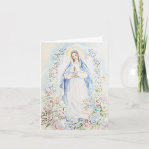 Tarjeta Festiva Madre acuarela María Floral católica religiosa