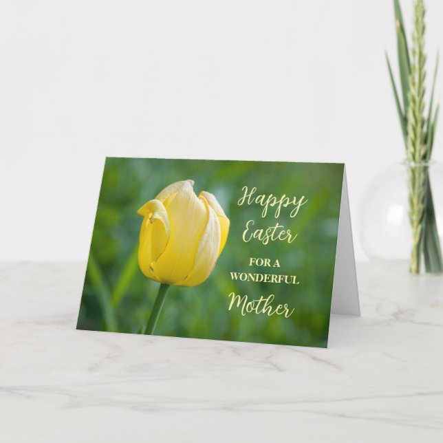 Tarjeta Festiva Madre amarilla tulipana feliz Pascua (Anverso)