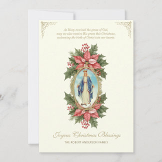 Tarjeta Festiva Madre católica religiosa María Oración Poinsettias