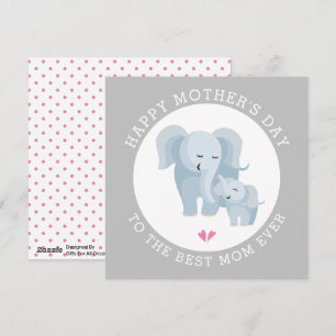 Tarjeta Festiva Madre de elefante y Día de la Madre gris bebé