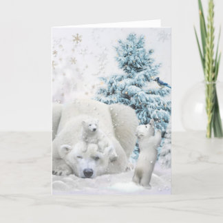 Tarjeta Festiva Madre de oso polar cansada con bebés