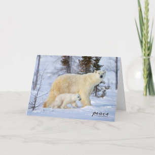 Tarjeta Festiva Madre del oso polar y cachorro en la tundra