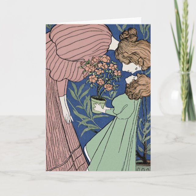 Tarjeta Festiva Madre e hija - arte Nouveau (Anverso)