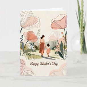 Tarjeta Festiva Madre e hija caminan el Día de la Madre