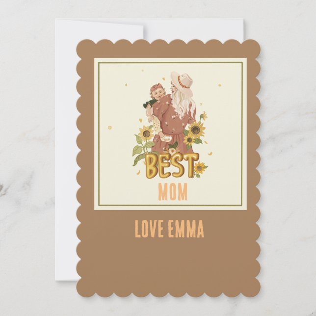 Tarjeta Festiva "Madre e hija entre los girasoles en Boho (Anverso)