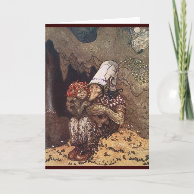 Tarjeta Festiva Madre e hijo de trolls por John Bauer (Anverso)