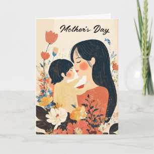 Tarjeta Festiva Madre e hijo flores lindas