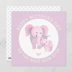 Tarjeta Festiva Madre elefante, Día de la Madre de lavanda infanti