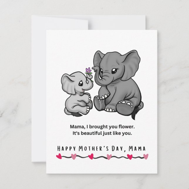 Tarjeta Festiva Madre elefante y su flor de ternera Día de la Madr (Anverso)
