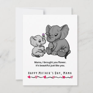 Tarjeta Festiva Madre elefante y su flor de ternera Día de la Madr