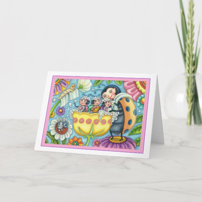 TARJETA FESTIVA MADRE LADYBUG Y NIÑOS, BAÑO DE BURBUJA DE TULIP H (Anverso)