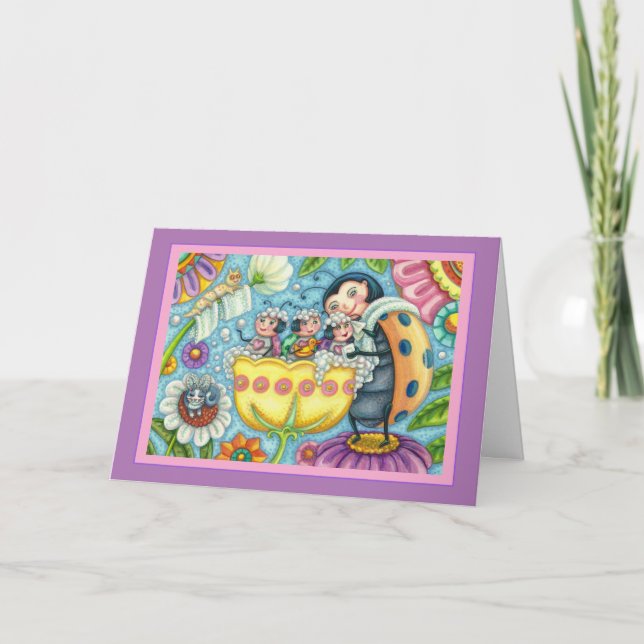 TARJETA FESTIVA MADRE LADYBUG Y NIÑOS, BAÑO DE BURBUJA DE TULIP H (Anverso)