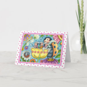TARJETA FESTIVA MADRE LADYBUG Y NIÑOS, BAÑO DE BURBUJAS TULIP