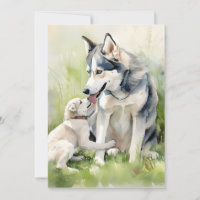 Madre madre siberiana Husky perro pintando fondo