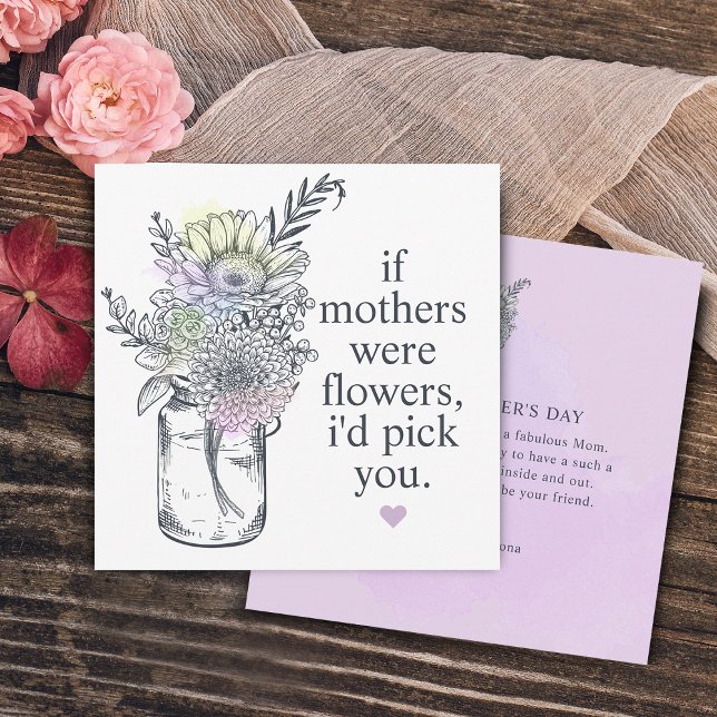 Tarjeta Festiva Madre, te recogería flores silvestres, Mason Jar (Mother I'd Pick You Wildflowers Mason Jar Holiday Card)