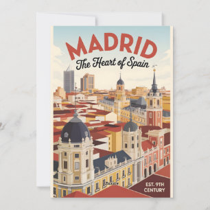 Tarjeta Festiva Madrid España Silueta Retro Ciudad Viaje