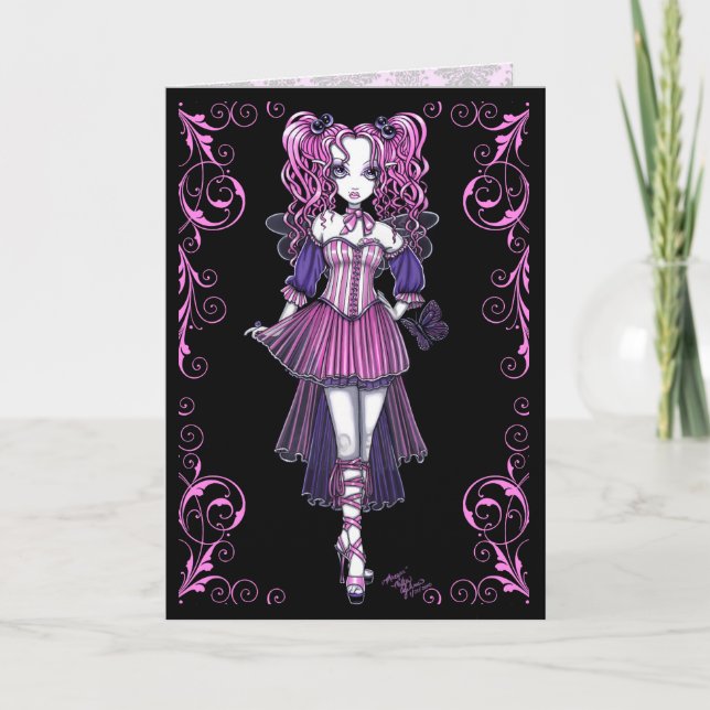 Tarjeta Festiva "Maegan" Pink Valentine Fairy Art Card (Anverso)