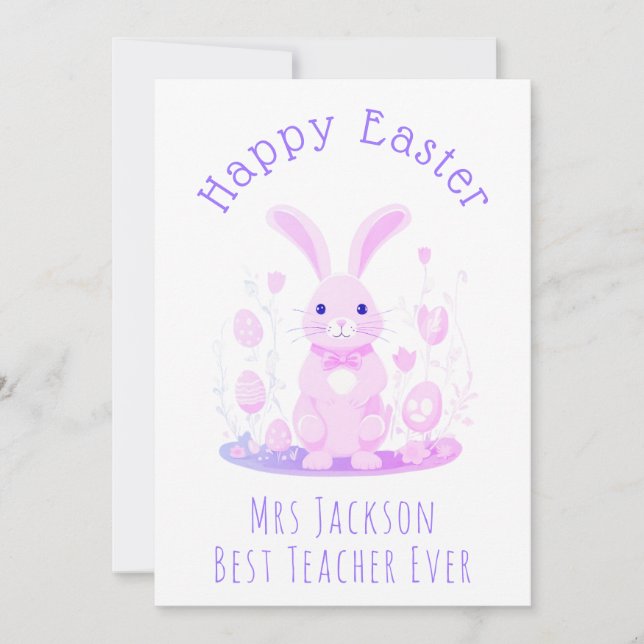 Tarjeta Festiva Maestra de preescolar de parranda rosa morado (Anverso)