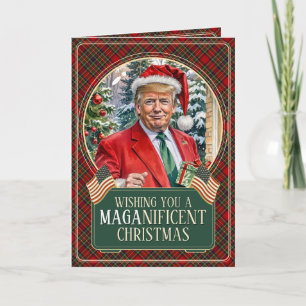 Tarjeta Festiva MAGA Santa Trump MAGANavidades magníficos doblados