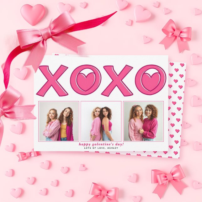 Tarjeta Festiva Magenta pink XOXO Galentines Day heart photo (Subido por el creador)