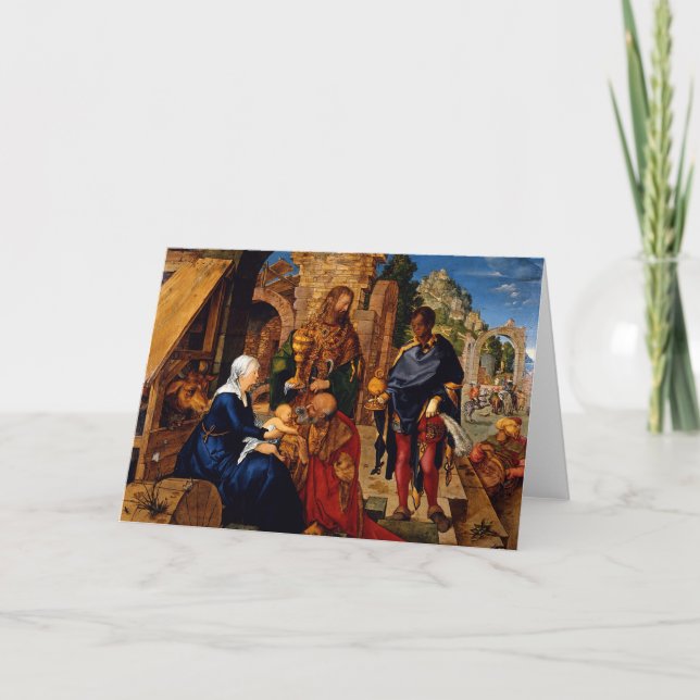 Tarjeta Festiva Magi Adorar al Niño Jesús (Anverso)