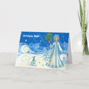 Tarjeta Festiva magia de los navidades, diseño de cristales de nie