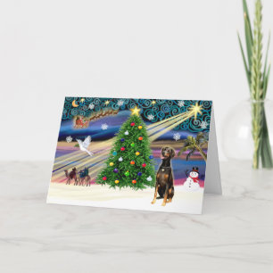 Tarjeta Festiva Magia de Navidad-Doberman Negro-Natural