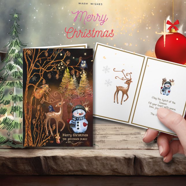 Tarjeta Festiva Magia de navidades - Animales de Woodland Cute (Christmas Magic - Cute Woodland Animals Holiday Card)