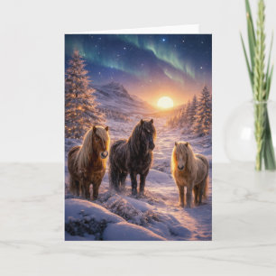 Tarjeta Festiva Magia del Solsticio de Invierno con Caballos Islan