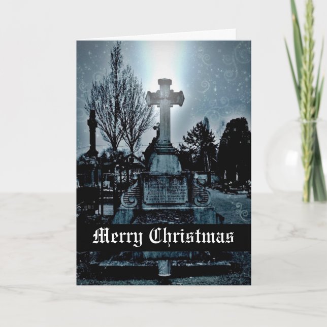 Tarjeta Festiva Magia en el cementerio Gothic Merry Christmas (Anverso)