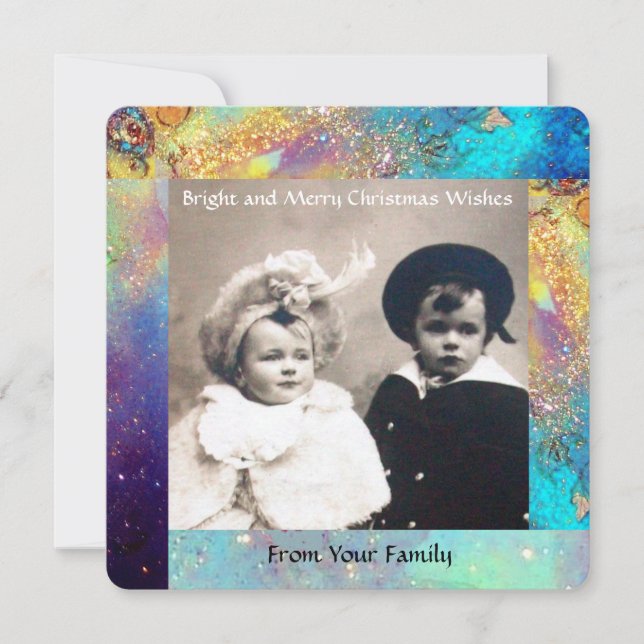 Tarjeta Festiva MAGIC BUTTERFLNT PLANT GOLD BLUE SPARKLES Navidade (Anverso)