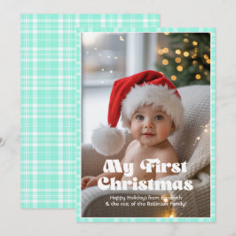 Tarjeta Festiva Magic Mint Gingham My First Christmas Baby