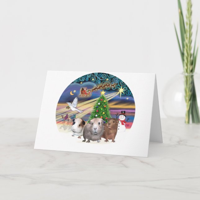 Tarjeta Festiva Mágica de los navidades - 3 cerdos de Guinea (Anverso)