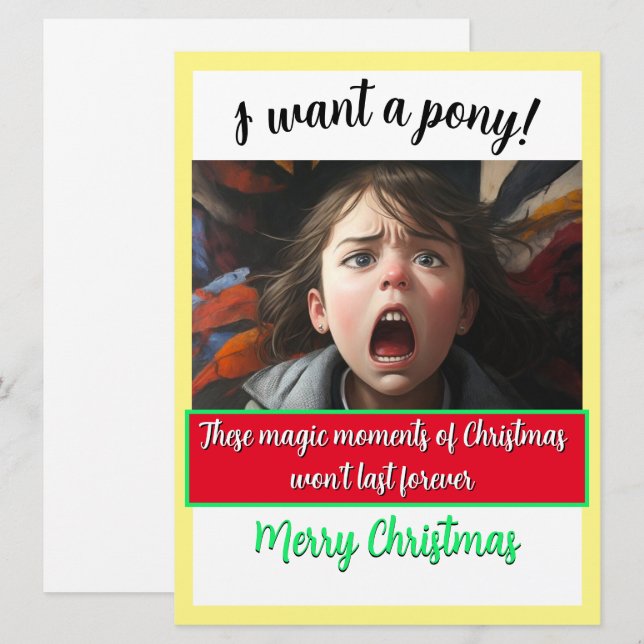 Tarjeta Festiva ¡Mágica de Navidades QUE QUIERO UNA PONA! (Anverso / Reverso)