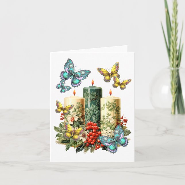 Tarjeta Festiva Magical christmas candles with christmas butterfly (Anverso)