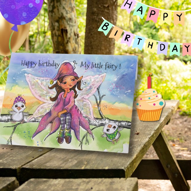 Tarjeta Festiva Magical Fairy for Little Girl Hand-drawn Birthday  (Magical Fairy for Little Girl Hand-drawn Birthday Holiday Card)