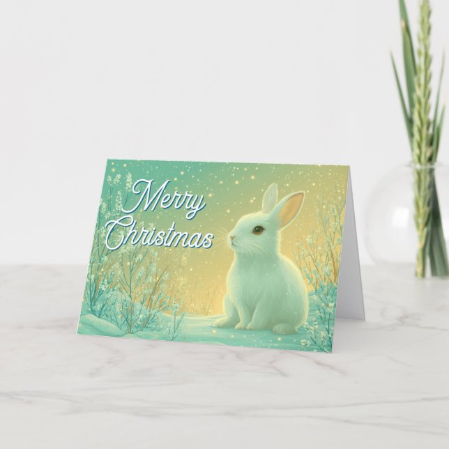 Tarjeta Festiva Magical Fantasy Winter Rabbit Merry Christmas (Anverso)