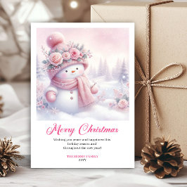 Tarjeta Festiva Magical pink snowman Christmas kids card digital