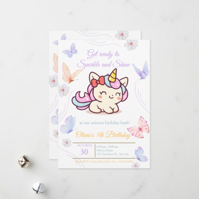 Tarjeta Festiva Magical Pink Unicorn Birthday Card for Girls (Anverso/Reverso In Situ)