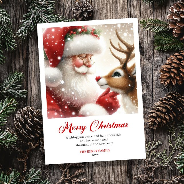 Tarjeta Festiva Magical Santa With Rudolph Classic Christmas Card (Magical Santa With Rudolph Classic Christmas Greeting Card)