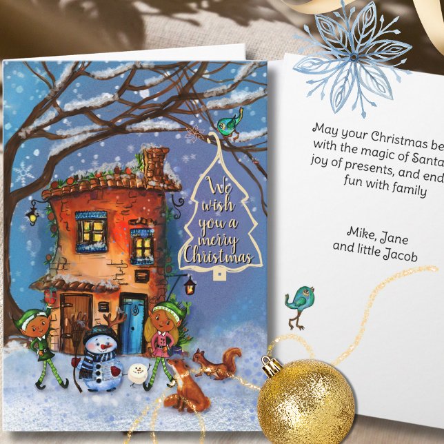 Tarjeta Festiva Magical Whimsical House and Friends Christmas (Magical Whimsical House and Friends Christmas Holiday Card)