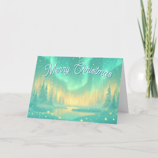 Tarjeta Festiva Magical Winter Northern Lights Merry Christmas (Anverso)
