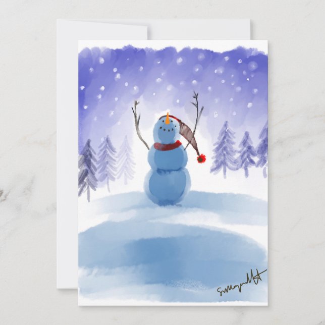 Tarjeta Festiva Magical Wonderland Winter Snowman Scene (Anverso)