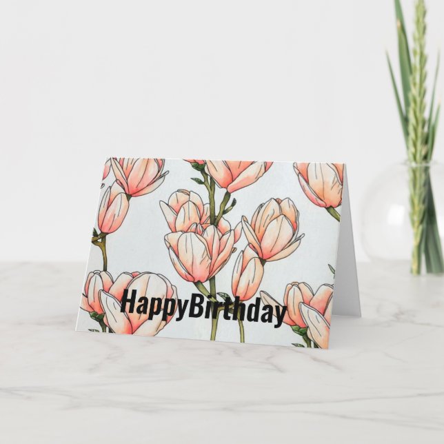 Tarjeta Festiva Magnolia acuarela arte cumpleaños (Anverso)