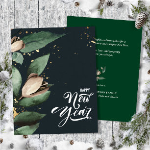 Tarjeta Festiva Magnolia Gold Confetti   Piso de Año Nuevo Feliz