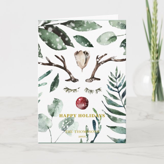Tarjeta Festiva Magnolia por la nieve superpuesta de filo verde ru (Anverso)