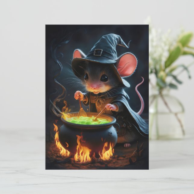 Tarjeta Festiva Mago ratón. (Anverso de pie)