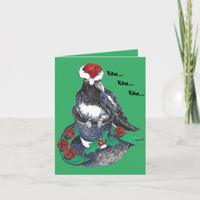 Tarjeta Festiva Magpie de factura negra con Navidades de sombrero  (Anverso)